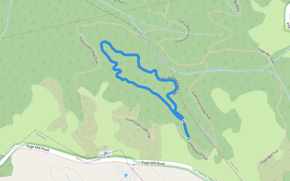 San Andreas Fault Trail walking route map in Los Altos