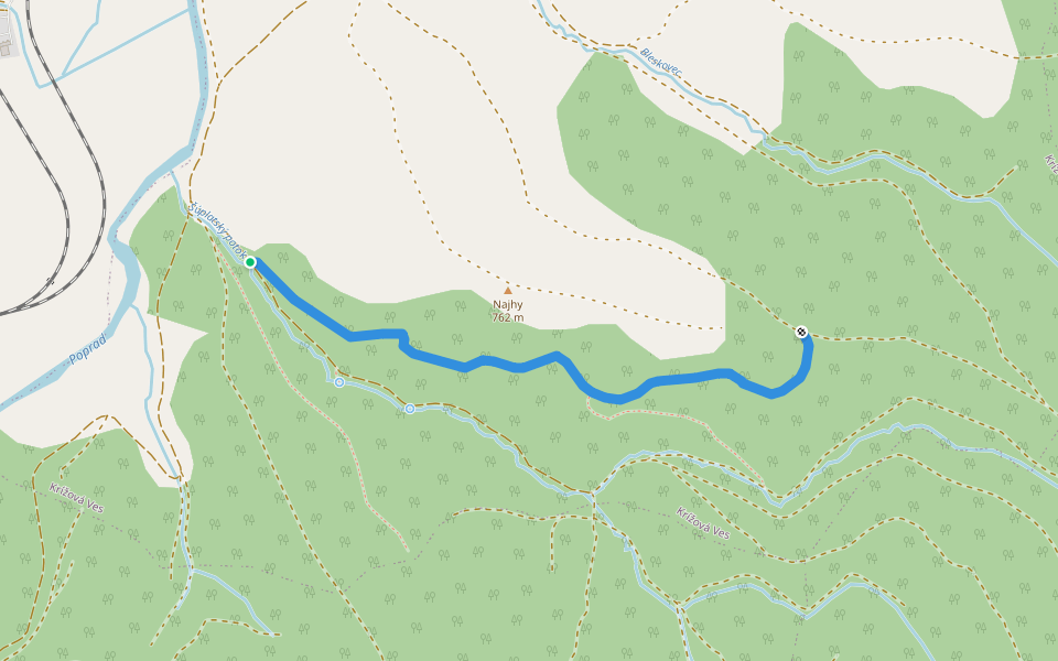 Križovský trail walking route map in Krížová Ves