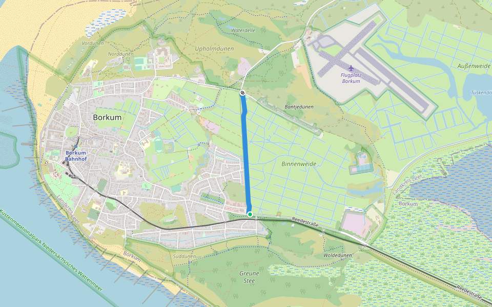 Achterdyk walking route map in Borkum
