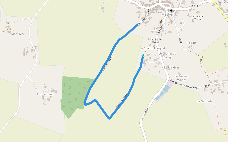 Chemin du Radray walking route map in Madré