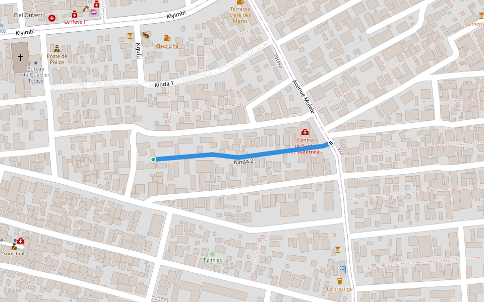 Kinda 2 walking route map in Kinshasa