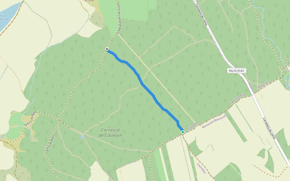 Camino del Castillo de Becha walking route map in Chimillas