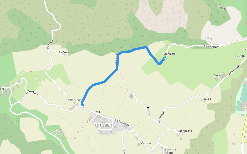 Sambuca walking route map in Savigno