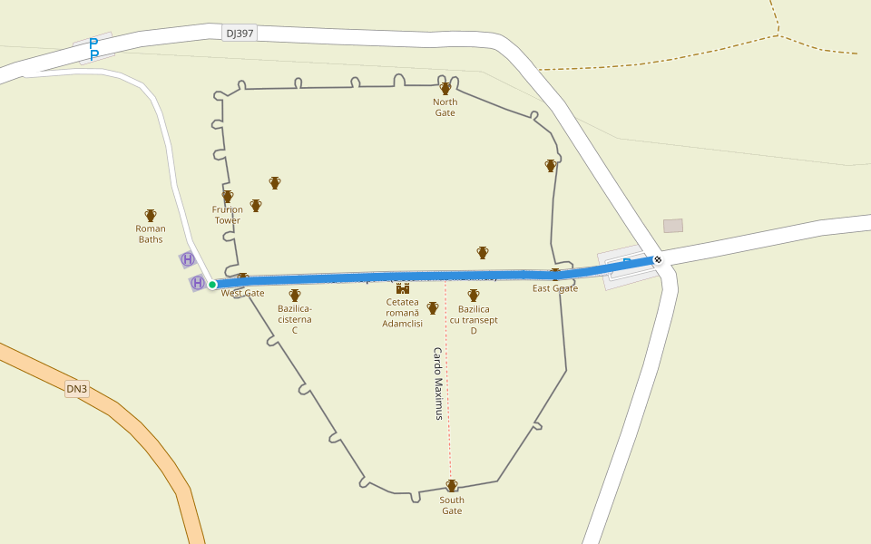 Via Principalis (Decumanus Maximus) walking route map in Cuiugiuc