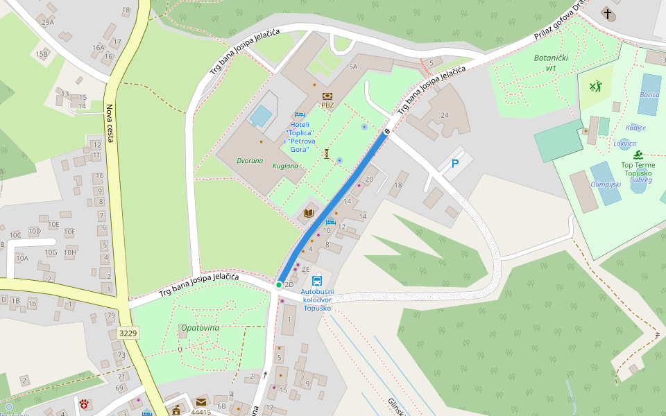 Trg bana Josipa Jelačića walking route map in Topusko