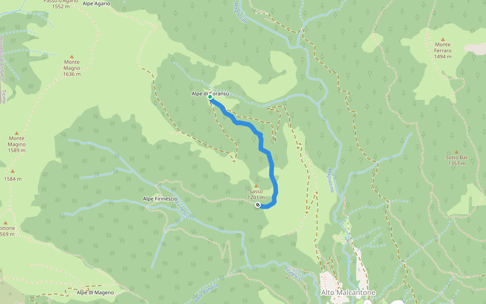 Alpe di Coransù - Alpe Firinescio walking route map in Alto Malcantone