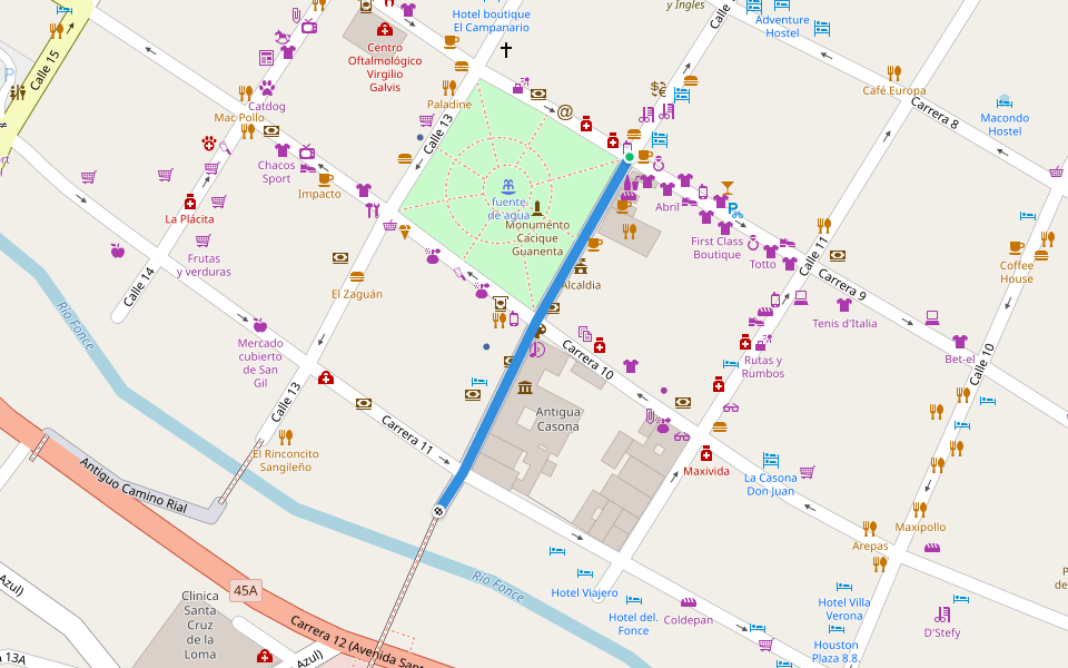 Calle 12 walking route map in San Gil