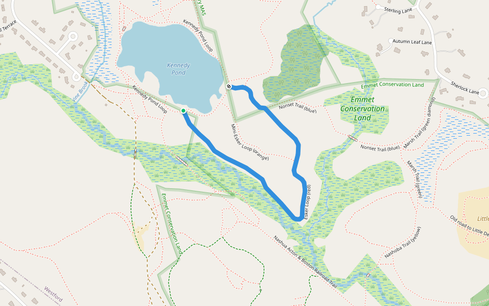 Esker Loop (red) walking route map in Westford