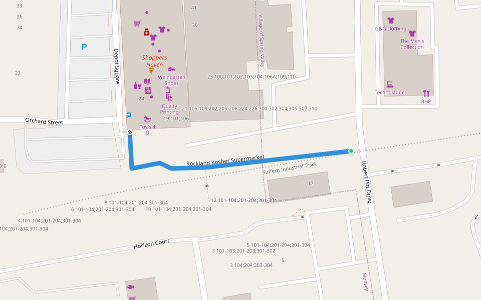 Rockland Kosher Supermarket walking route map in Monsey