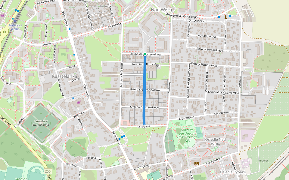Stanisława Przybyszewskiego walking route map in Bydgoszcz