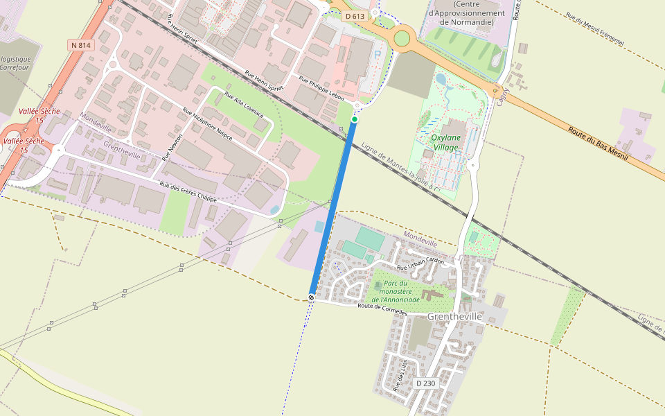 Ancien chemin de Fer Minier de Caen à Soumont-Saint-Quentin walking route map in Mondeville