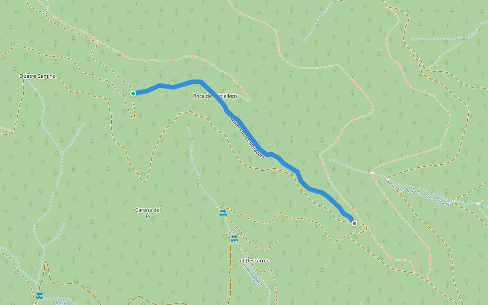 Trialera dels Ombradors walking route map in Cànoves i Samalús