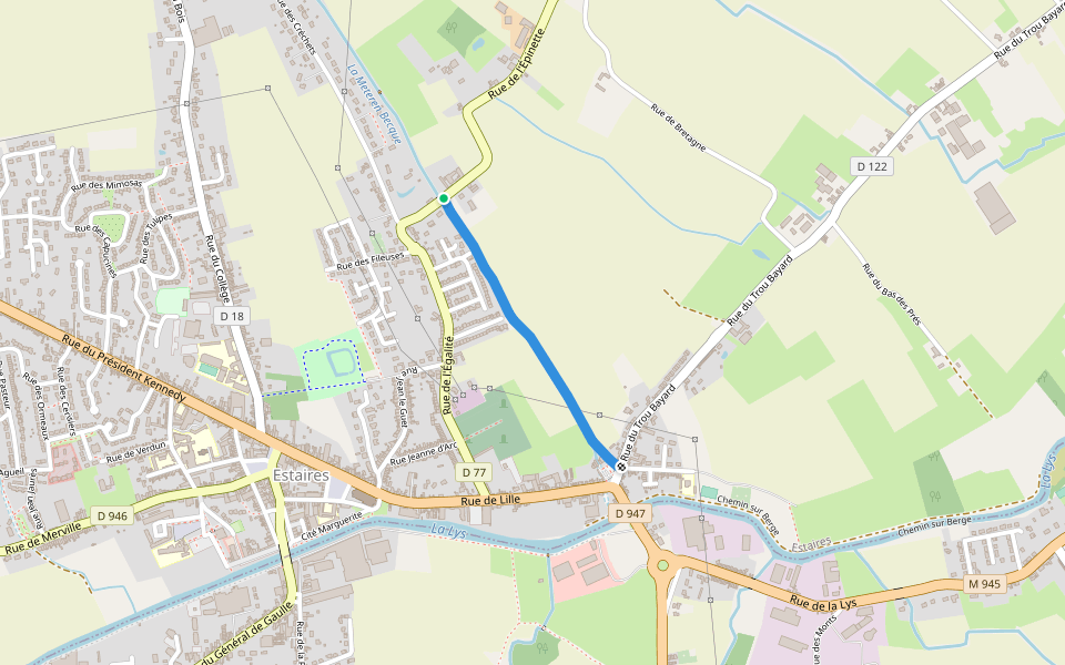 Sentier le Long du Courant walking route map in Estaires