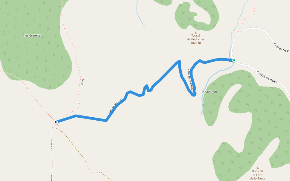 Camí de Sobiradi walking route map in Pla de l'Ermita