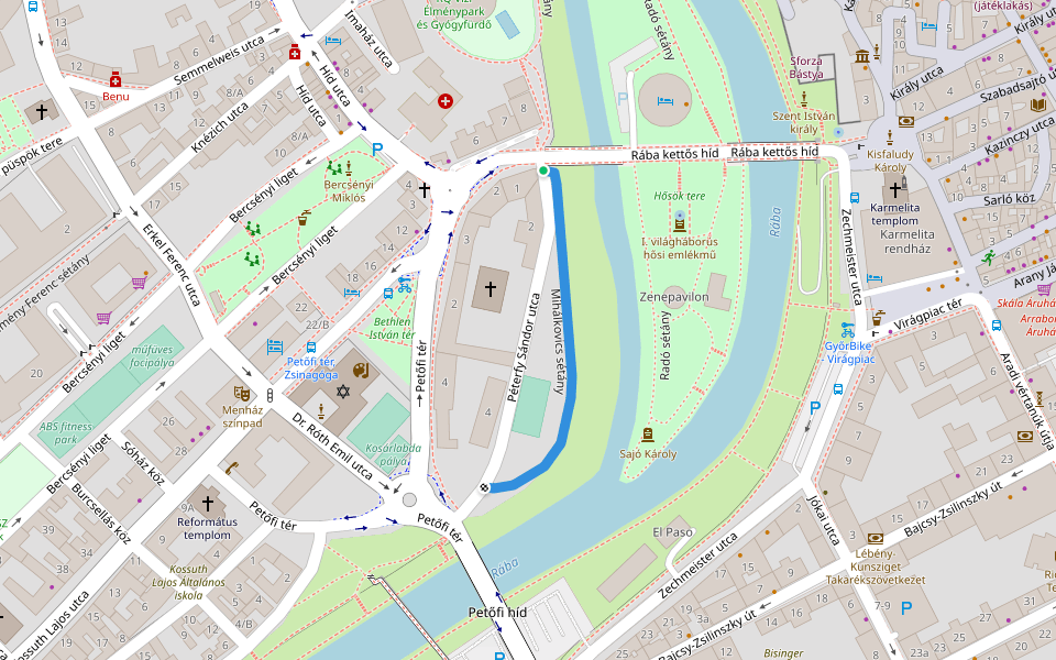 Mihálkovics sétány walking route map in Győr