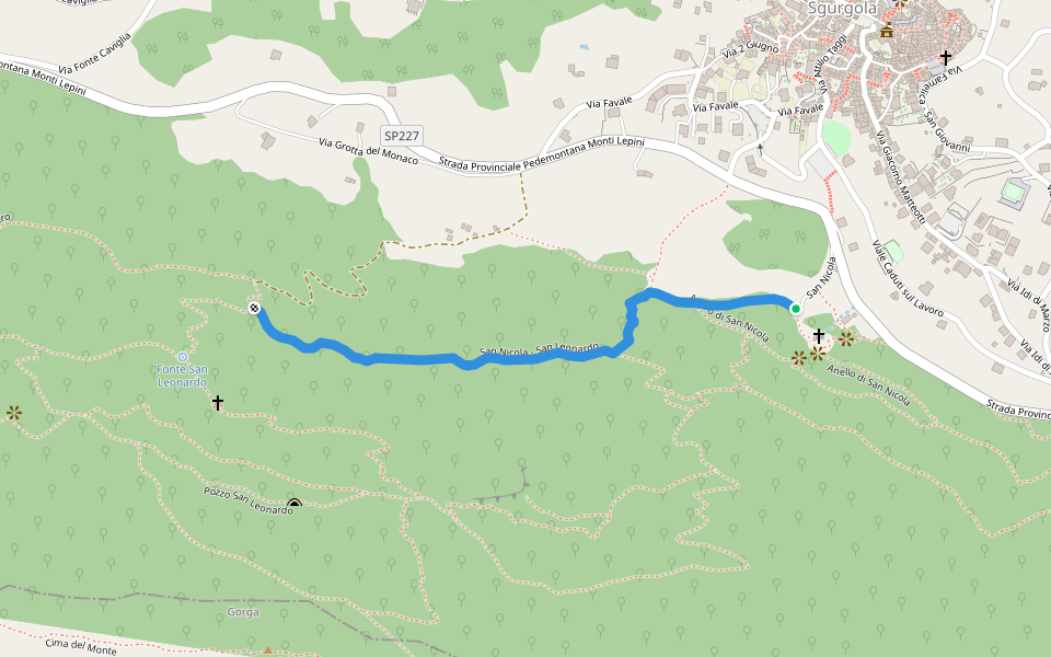 San Nicola - San Leonardo walking route map in Sgurgola