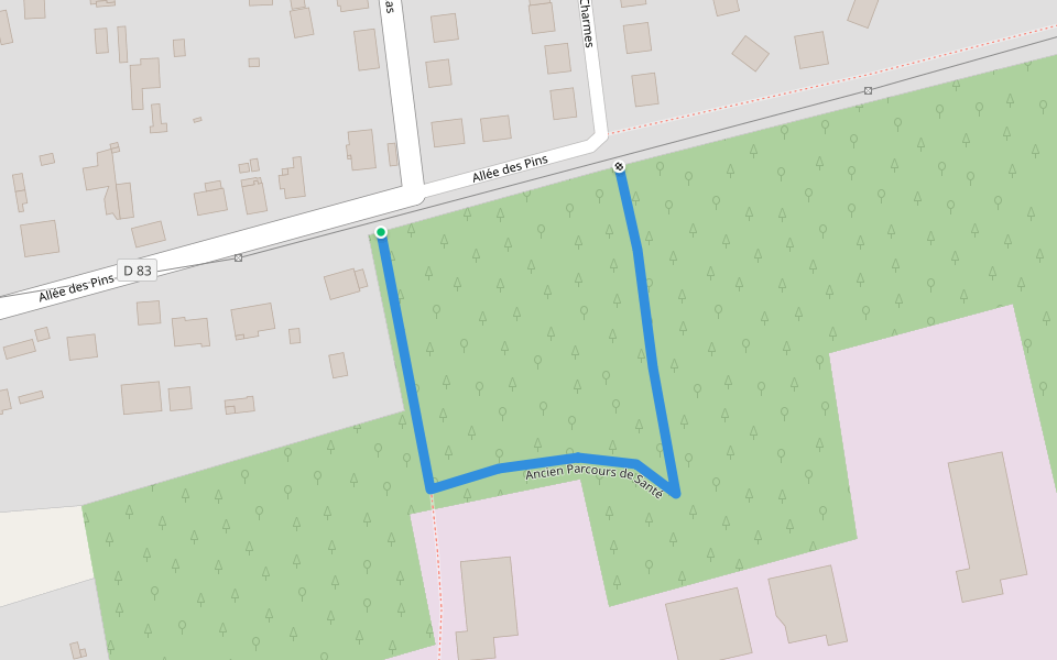 Ancien Parcours de Santé walking route map in Montfort-le-Gesnois