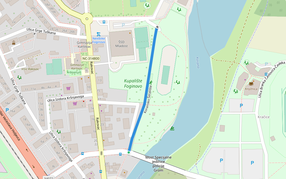 Koransko Šetalište walking route map in Karlovac