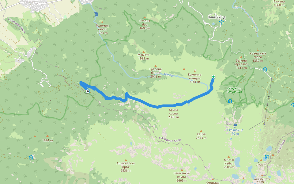 Зелени преслап -х.Отовица walking route map in Sapareva Banya