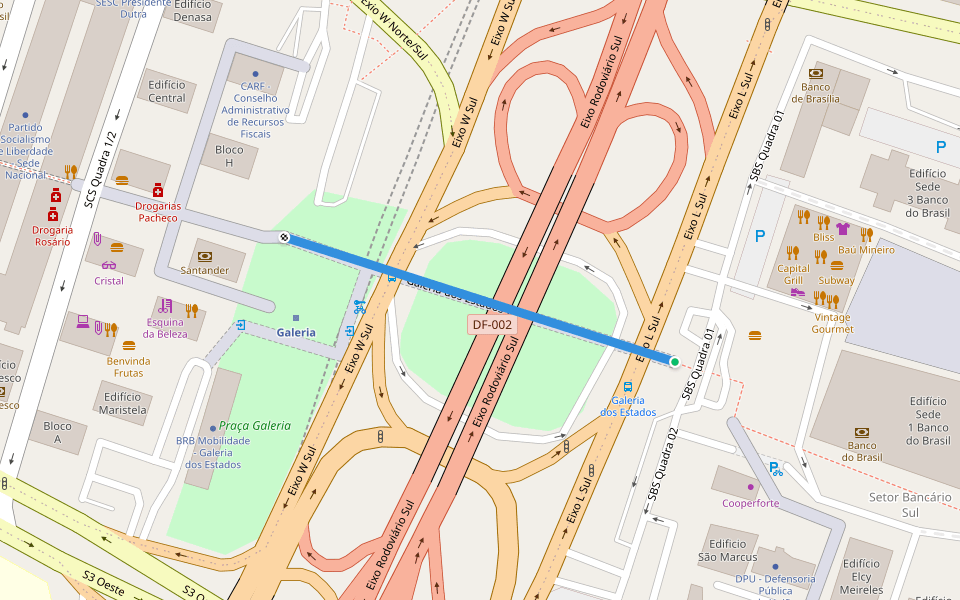 Galeria dos Estados walking route map in Brasília