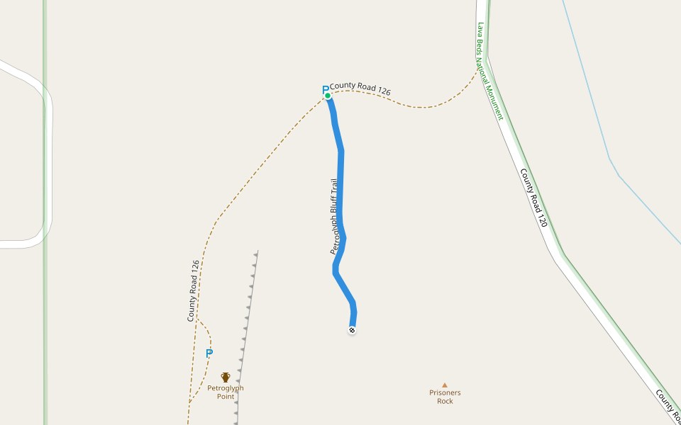 Petroglyph Bluff Trail walking route map in Tulelake