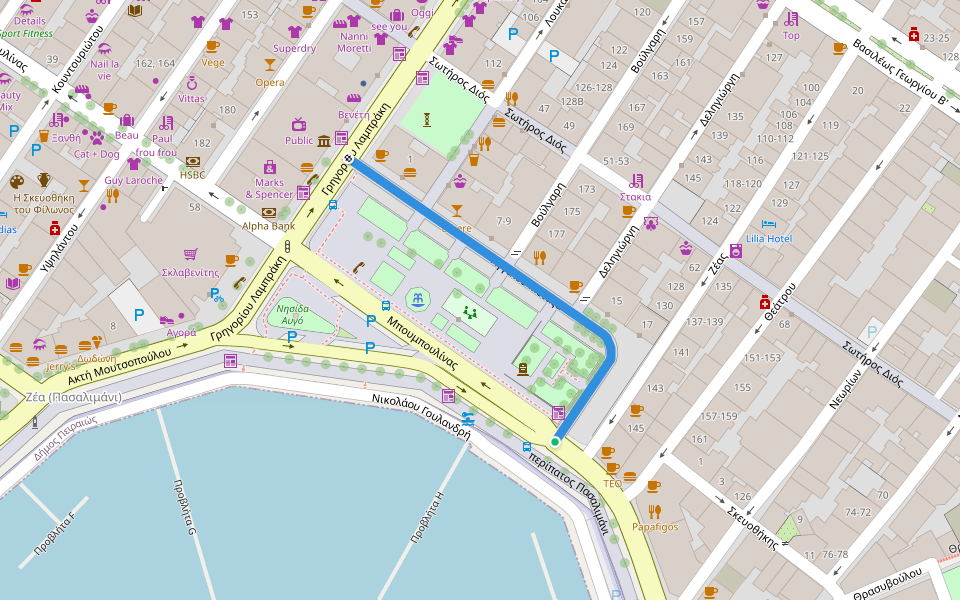 Αγγέλου Μεταξά walking route map in Pireas