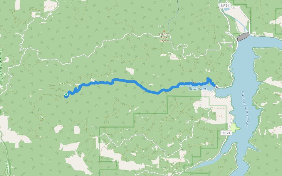 Larison Creek Trail #3646 walking route map in Westfir