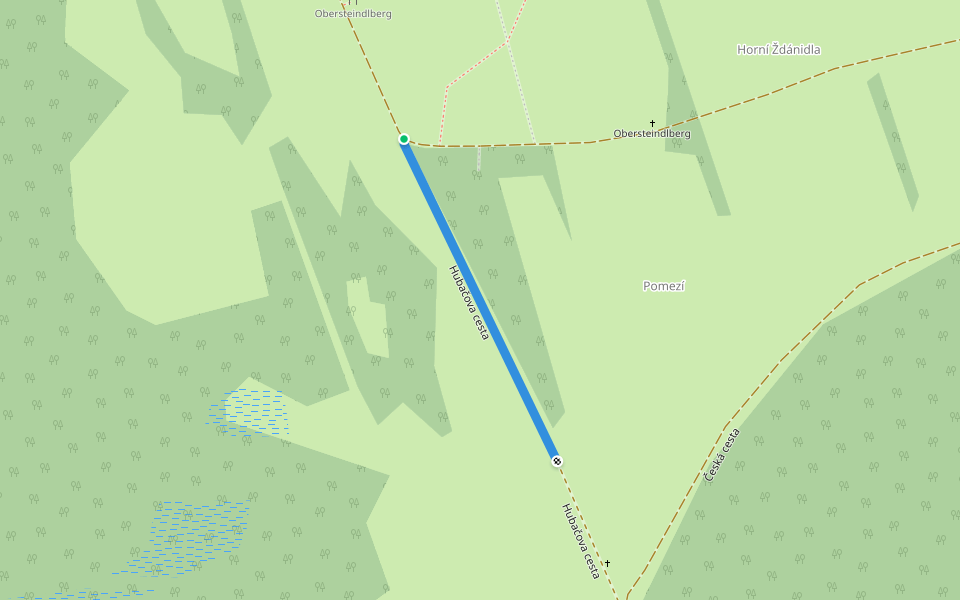 Hubačova cesta walking route map in Prášily