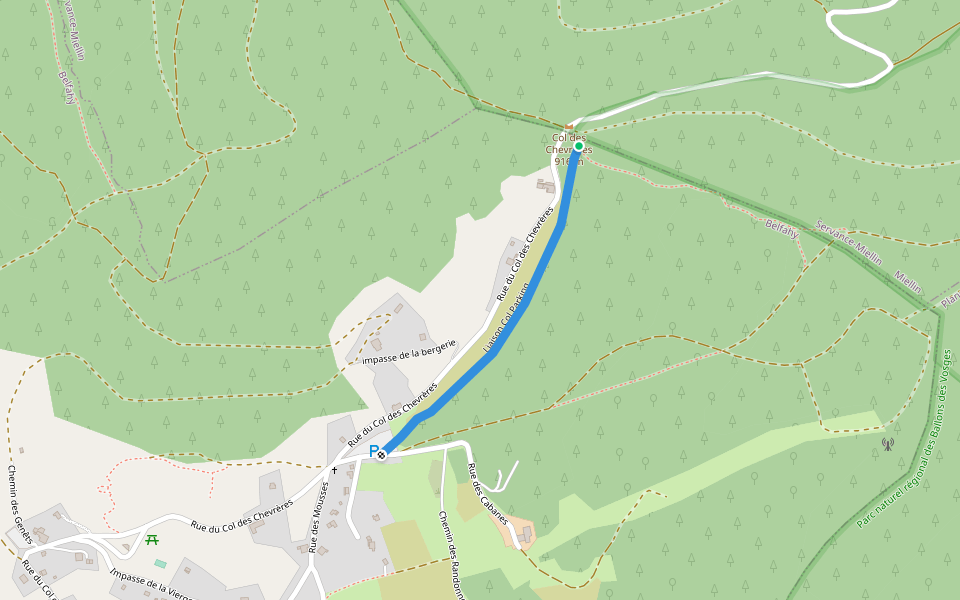 Liaison Col Parking walking route map in Belfahy