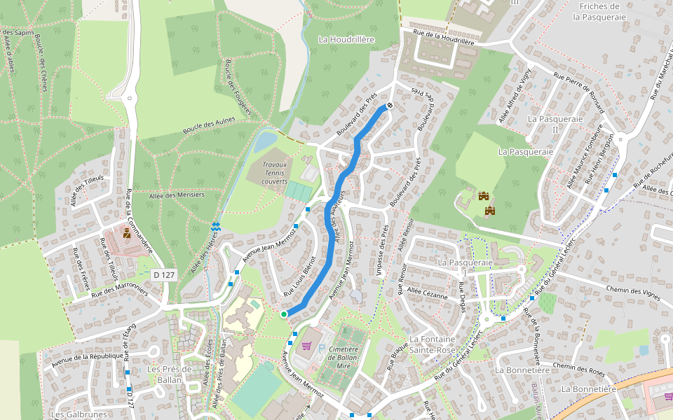 Allée des Aviateurs walking route map in Ballan-Miré