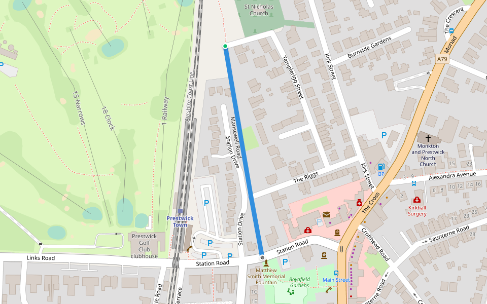 Mansewell Road walking route map in Prestwick