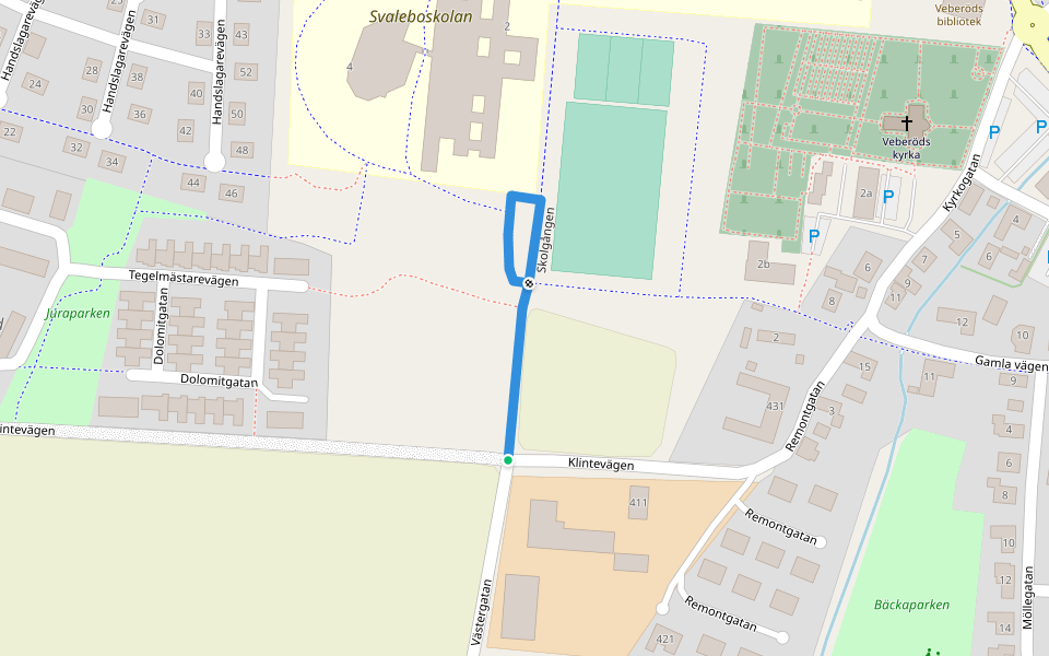 Skolgången walking route map in Veberöd