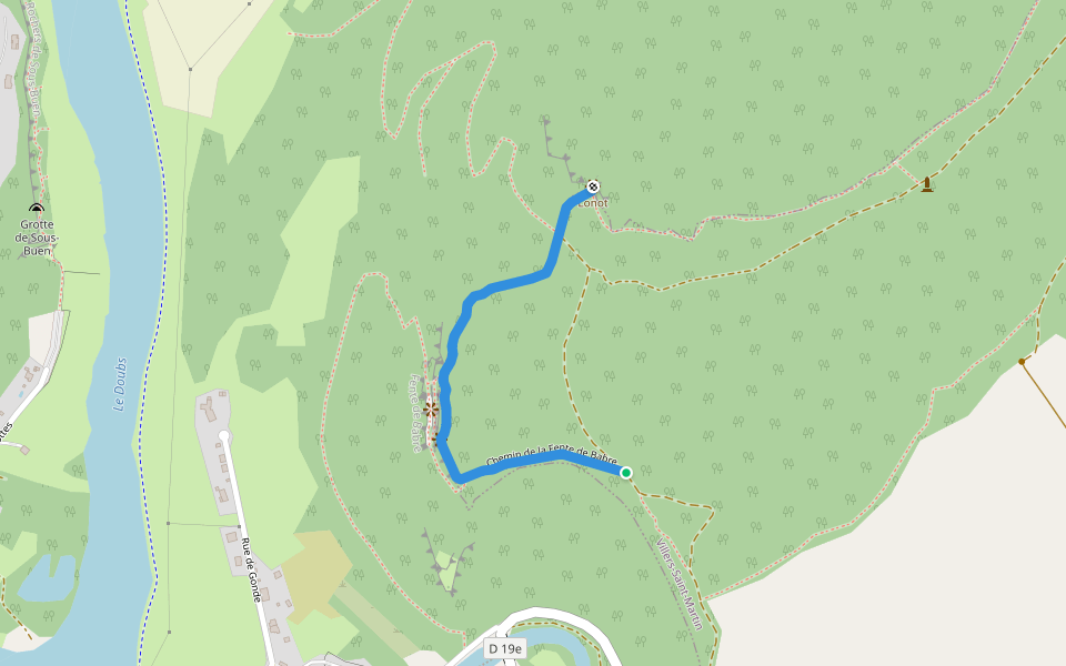 Chemin de la Fente de Babre walking route map in Baume-les-Dames