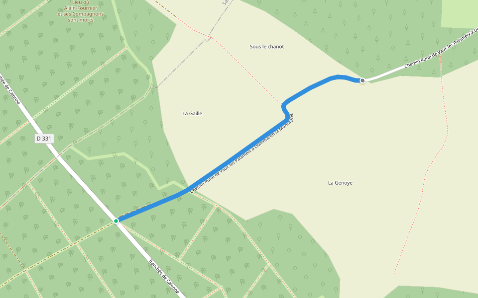 Chemin Rural de Vaux les Palameix à Dommartin la Montagne walking route map in Dommartin-la-Montagne