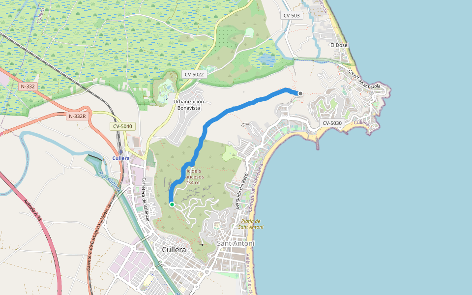 PR-CV 336 walking route map in Cullera