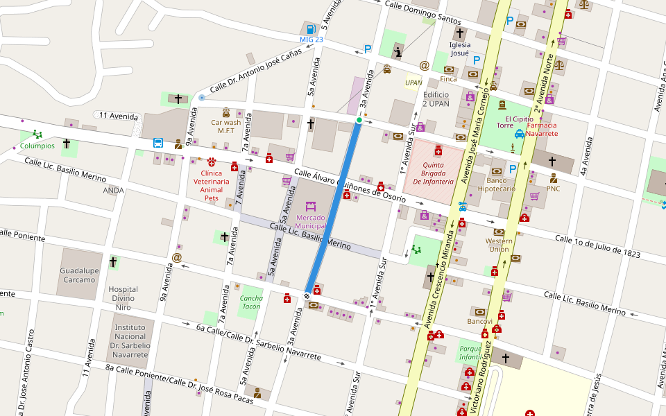 3a Avenida walking route map in San Vicente