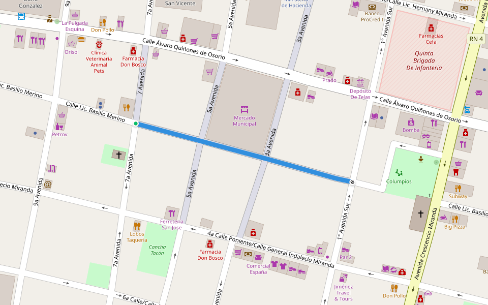 Calle Lic. Basilio Merino walking route map in San Vicente