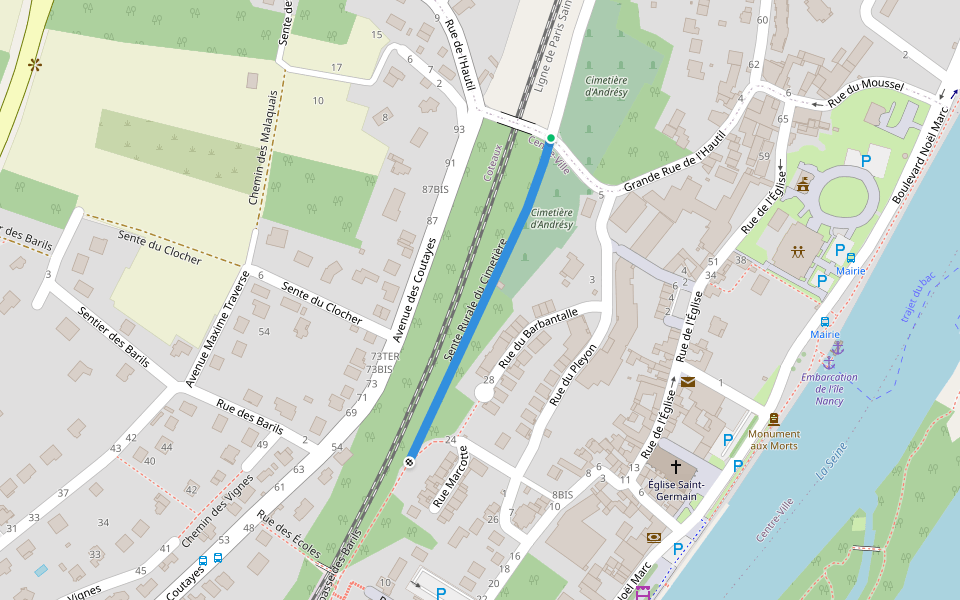 Sente Rurale du Cimetière walking route map in Andrésy