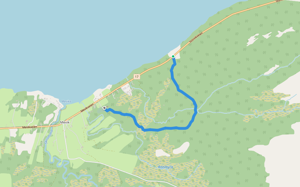 Melivegen walking route map in Mevik