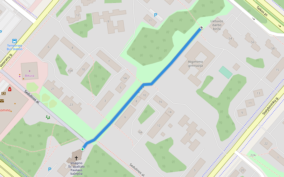 Tarybų g. walking route map in Visaginas
