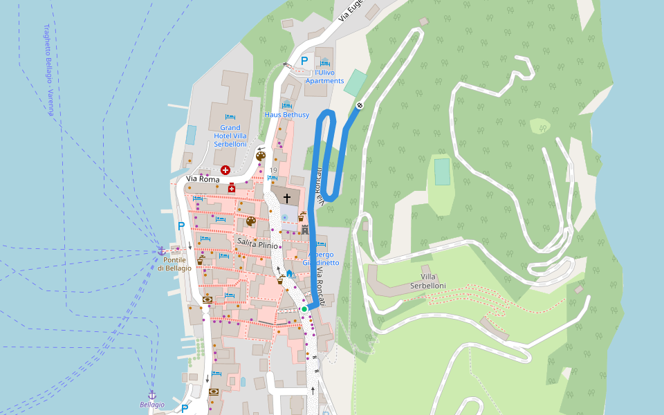 Via Roncati walking route map in Bellagio