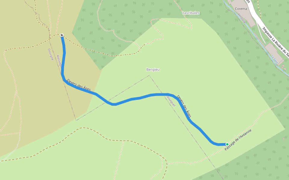 Devers des Ânes walking route map in Verdalle