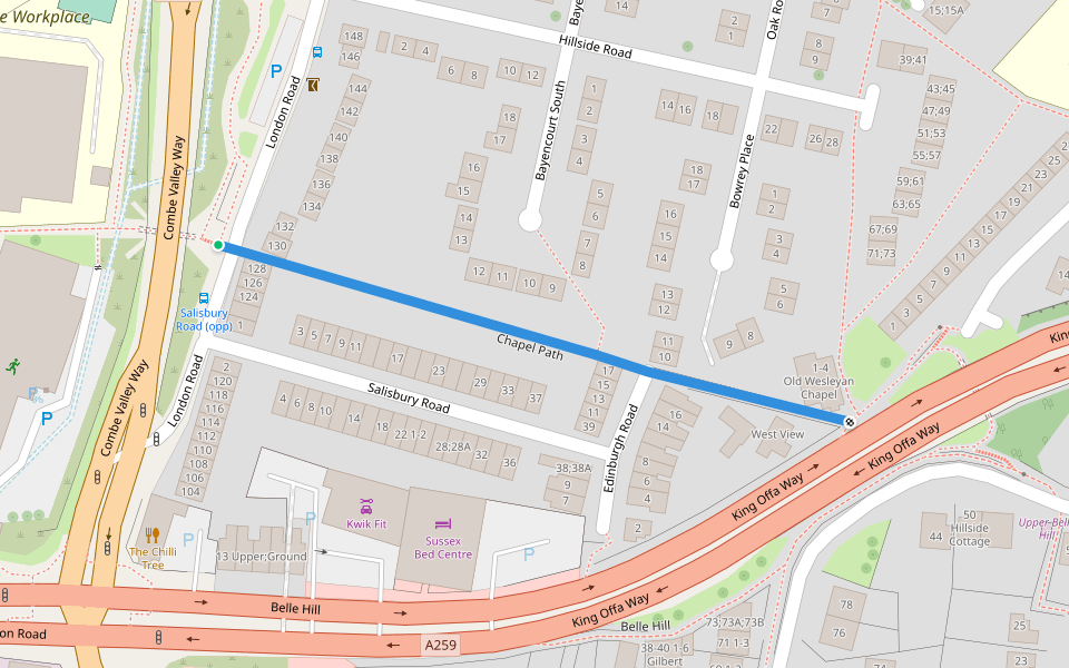 Chapel Path walking route map in Bexhill