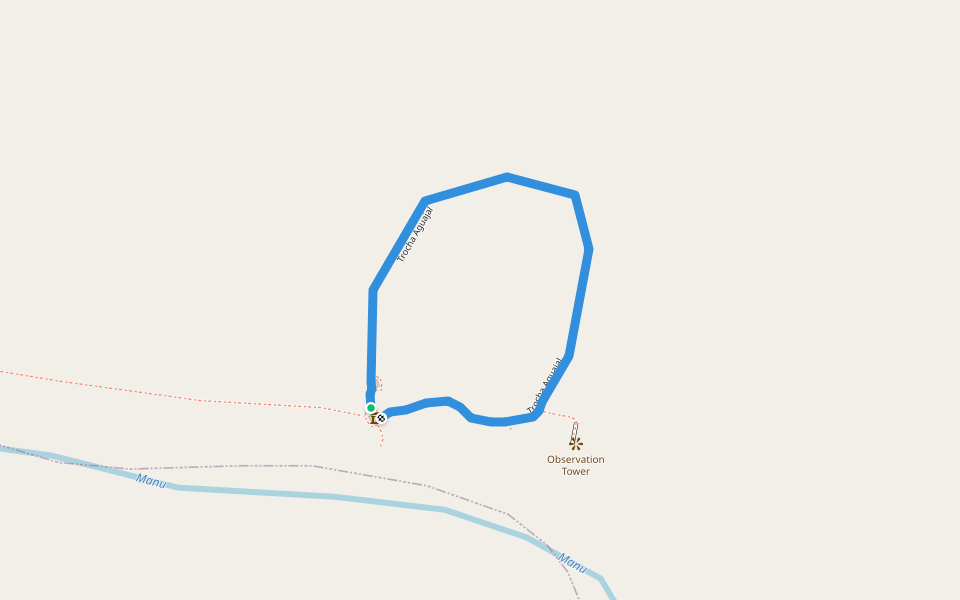 Trocha Aguajal walking route map in Manú