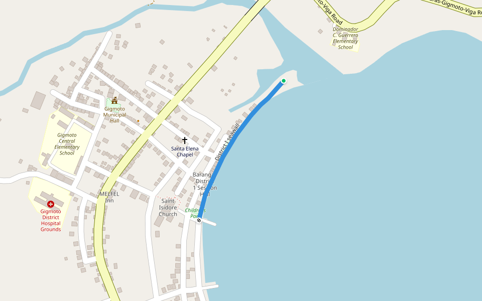District I seawall walking route map in Gigmoto