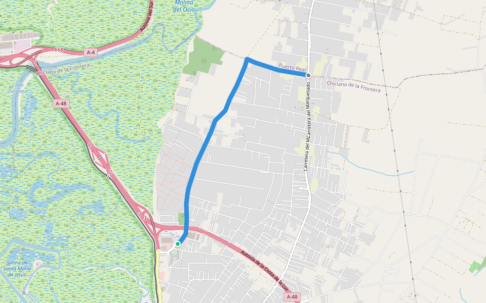 Carretera del Pinar de los Franceses walking route map in Chiclana de la Frontera
