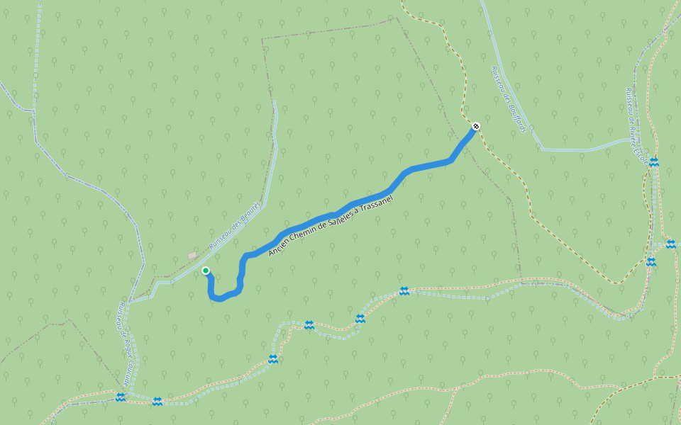 Ancien Chemin de Sallèles à Trassanel walking route map in Sallèles-Cabardès