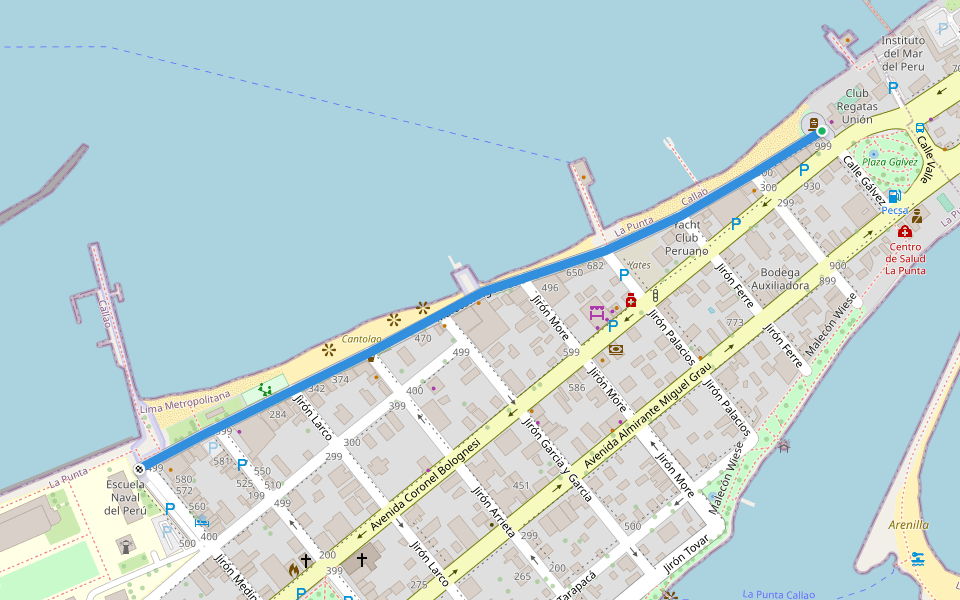 Malecón Figueredo walking route map in Callao