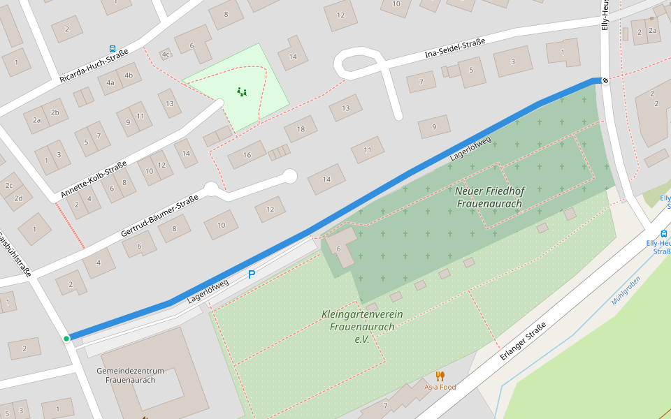 Lagerlöfweg walking route map in Erlangen