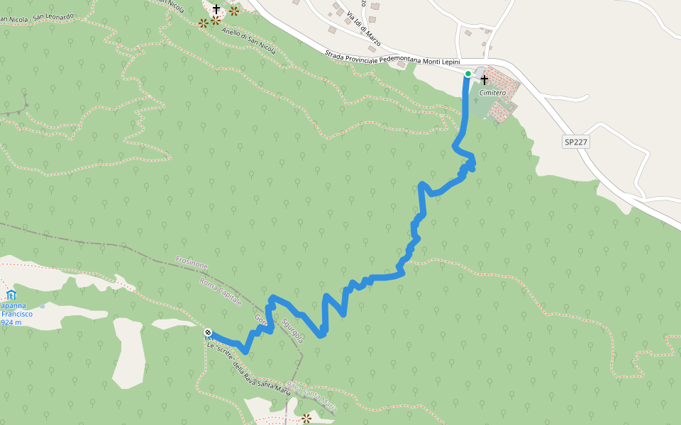 Santa Maria in Viano - Rifugio Santa Maria walking route map in Sgurgola